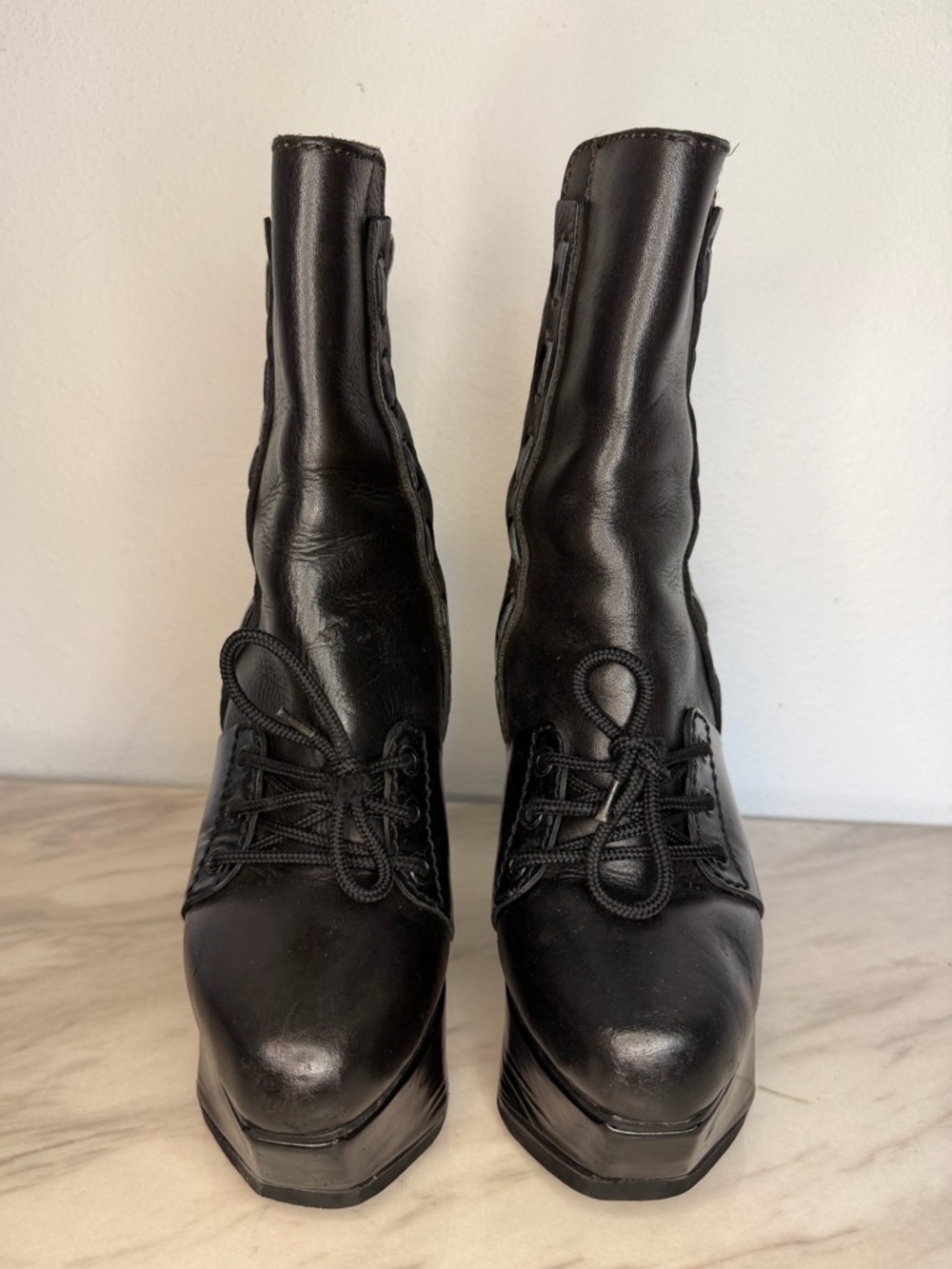 Acne Studios Pixel Platform  Boots Black Leather Lace Up Chunky Heel Women 37 - Picture 4 of 13